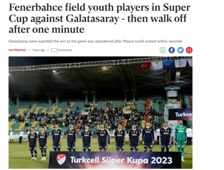 Fenerbahçe'nin Süper Kupa Protestosu Dünya Basınında Manşet Oldu — haber görseli