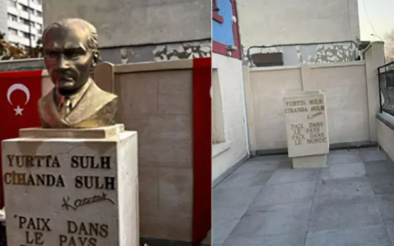 Paris’te Atatürk Büstüne Çirkin Saldırı! Tahrip Edildi, PKK Sloganları Yazıldı — haber görseli