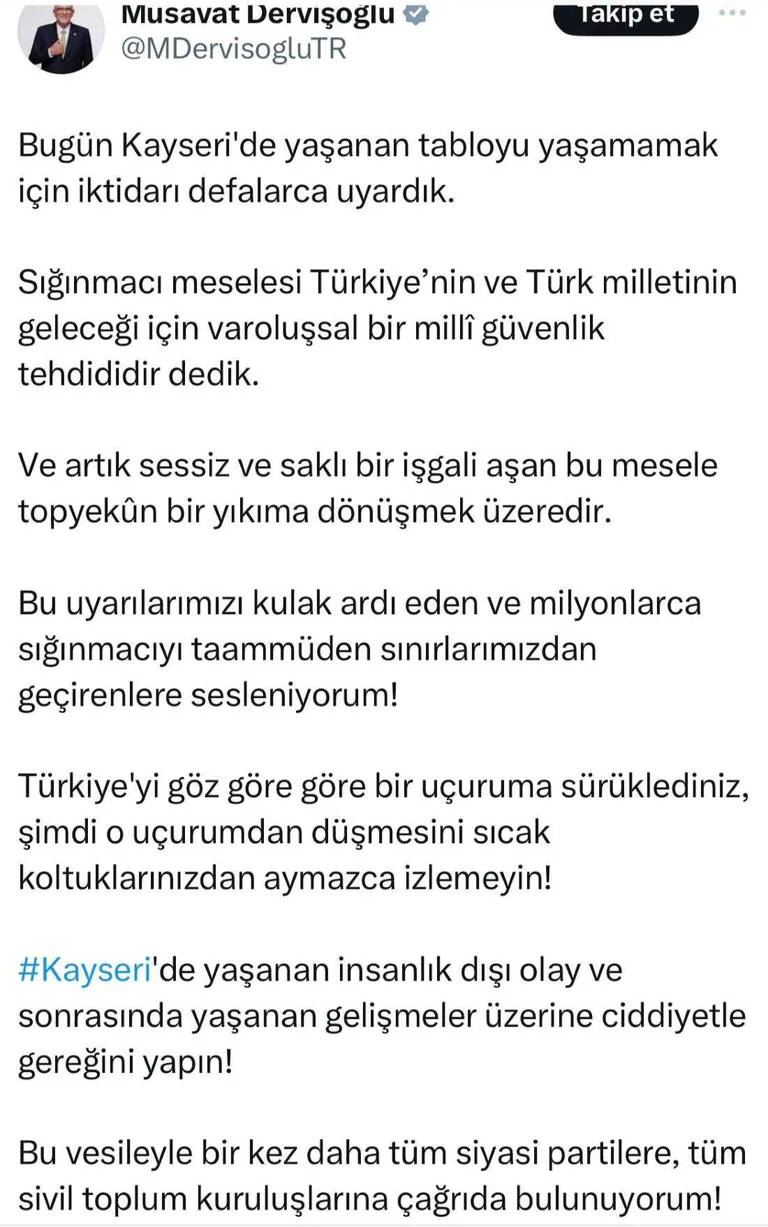 İYİ Parti Genel Başkanı Dervişoğlu: “Bu tabloyu yaşamamak İçin defalarca İktidarı uyardık” — haber görseli
