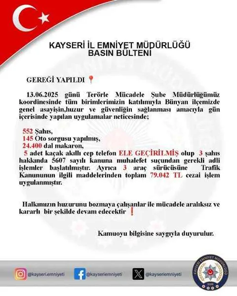Bünyan’da Geniş Çaplı Huzur Operasyonu: Kaçak Telefonlar ve Makaron Ele Geçirildi — haber görseli