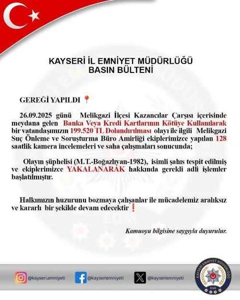 Vatandaşın Kredi Kartından 199 Bin TL Harcayan Şahıs Yakalandı — haber görseli