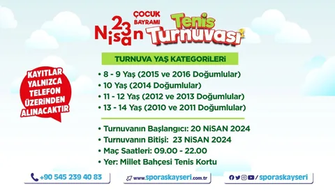 23 Nisan Ulusal Egemenlik ve Çocuk Bayramı Tenis Turnuvası kayıtları başladı — haber görseli