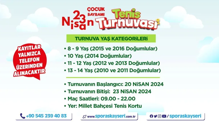 23 Nisan Ulusal Egemenlik ve Çocuk Bayramı Tenis Turnuvası kayıtları başladı — haber görseli