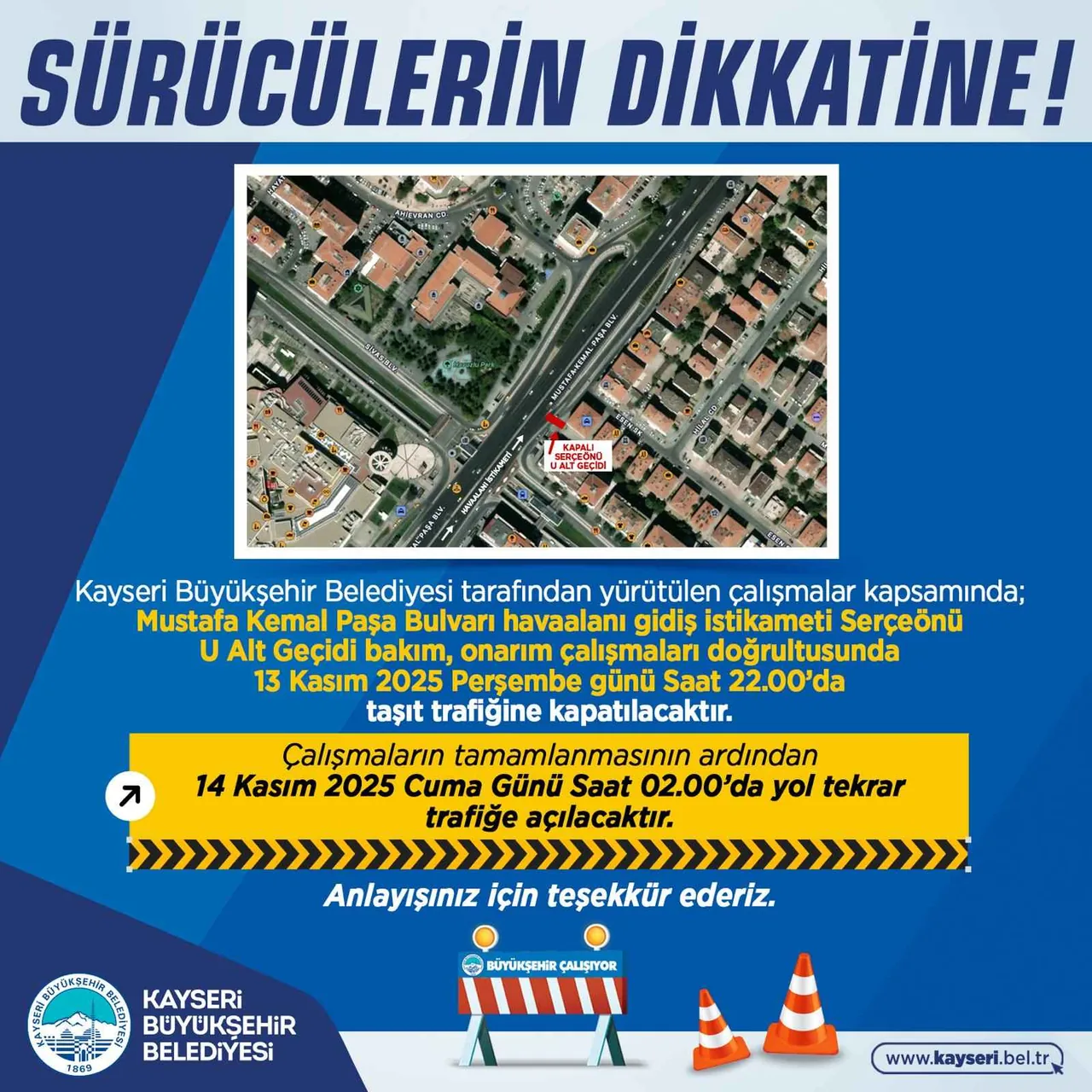 Sürücülerin DİKKATİNE! Serçeönü Alt Geçidi Geçici Süreyle Trafiğe Kapatılacak! — haber görseli