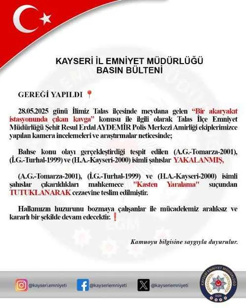 Talas’ta Akaryakıt İstasyonunda Kavga! 3 Şüpheli Tutuklandı — haber görseli