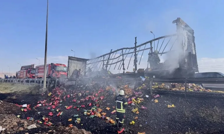 Kayseri Kuzey Çevre Yolu’nda korkutan yangın! Cips yüklü TIRIN Dorsesi alev alev yandı! — haber görseli