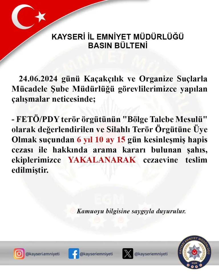 FETÖ/PDY terör örgütüne üye olmak suçundan aranan şahıs yakalandı — haber görseli