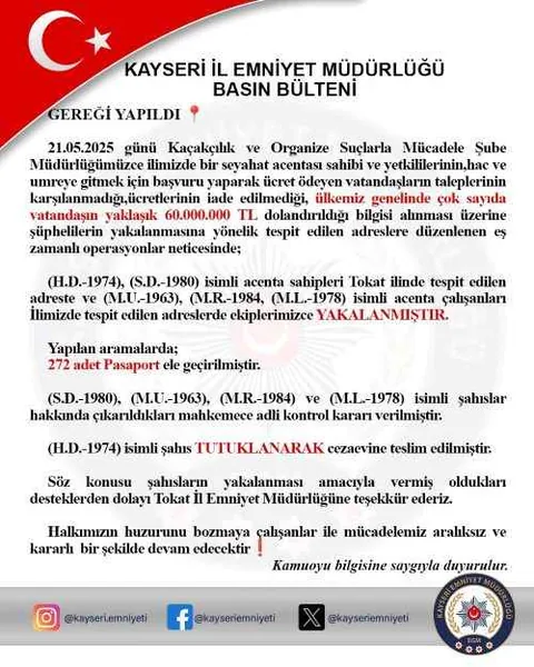 Umre vaadiyle 60 milyonluk büyük vurgun! Kayseri'de şok operasyon: — haber görseli