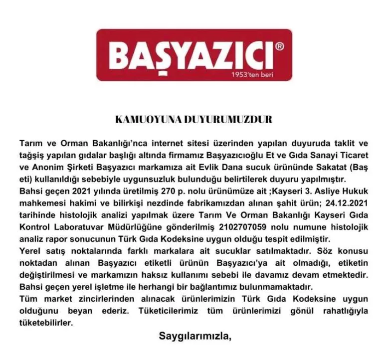 Başyazıcı’dan açıklama: “Taklit veya hileli listesinde adı geçen firma İle bağlantımız yoktur” — haber görseli