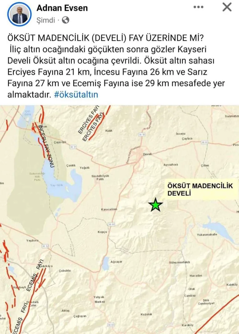  Kayseri'de Bulunan Öksüt Madencilik Fay Hattı Üzerinde Mi? Deprem uzmanı Adnan Evsen Açıkladı — haber görseli
