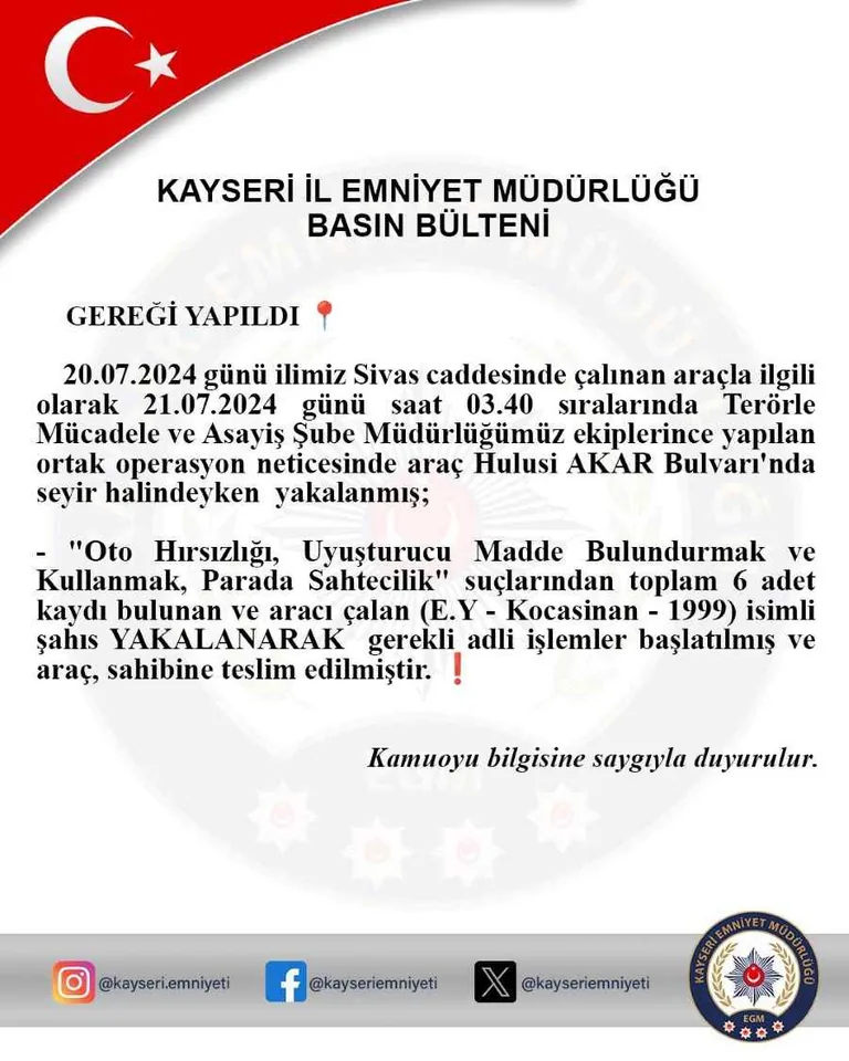 Sivas Caddesi'nde Çalınan Araç Kısa Sürede Bulundu — haber görseli