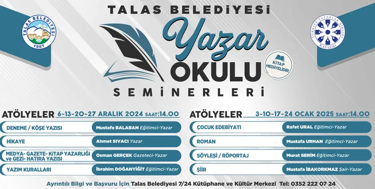 TALAS'ta Yazar Okulu Seminerleri Başlıyor: İlk Seminer 6 Aralık — haber görseli