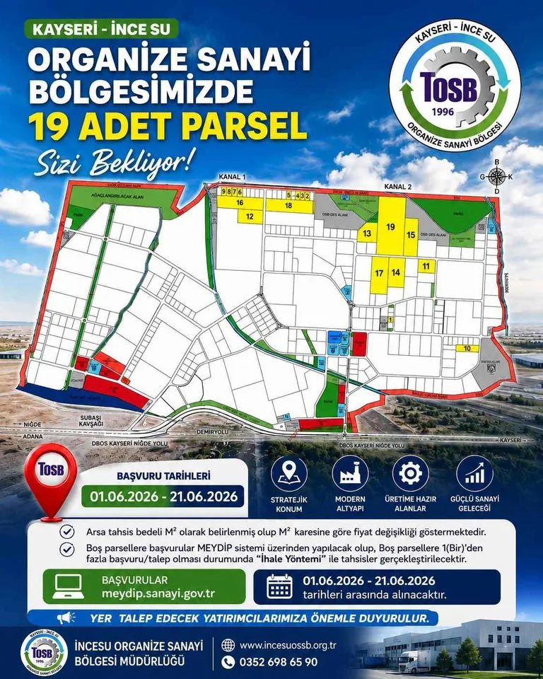 Kayseri'de Yatırım Yapacaklara Müjde! İncesu OSB'de 19 Sanayi Parseli Tahsise Çıktı — haber görseli
