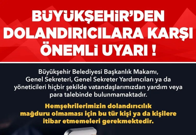 KAYSERİ BÜYÜKŞEHİR’DEN “DOLANDIRICILIK” UYARISI — haber görseli
