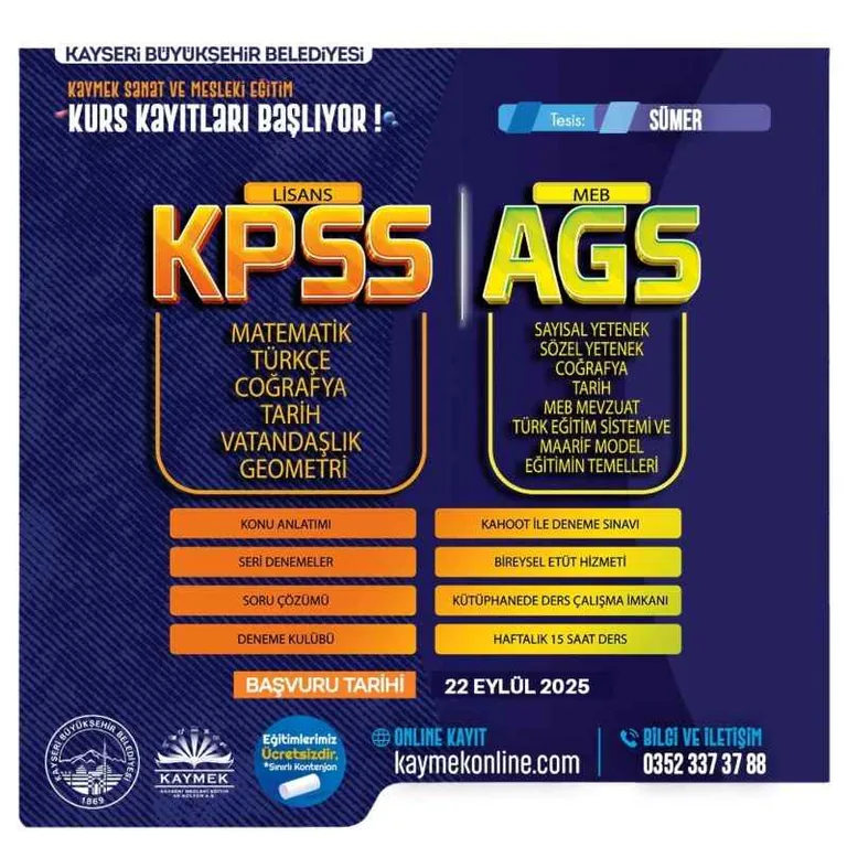 BÜYÜKŞEHİR KAYMEK’ten Ücretsiz KPSS ve AGS Hazırlık Kursu — haber görseli
