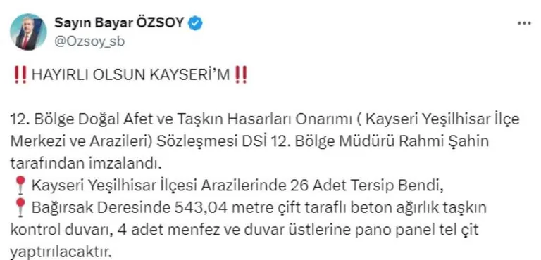 Doğal afet ve taşkın hasarları onarımı sözleşmesi imzalandı — haber görseli