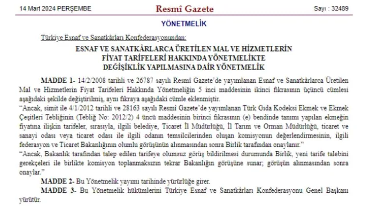 Ekmek ve Simide Bakanlığın Onayı Olmadan Zam Yapılamayacak!İşte Resmi Gazete'de yayımlanan karar... — haber görseli