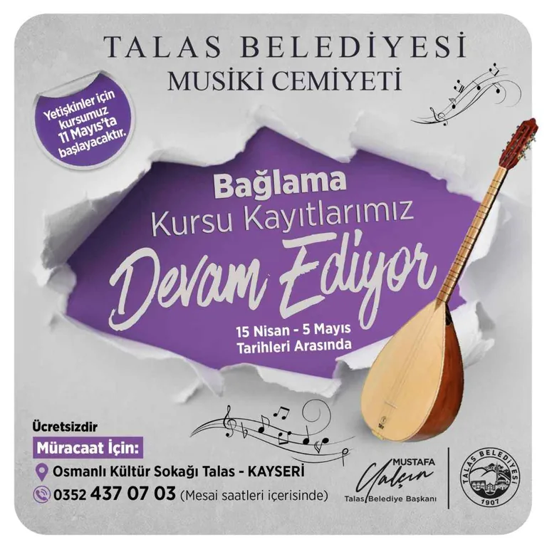 Talas Musiki Cemiyeti'nde Bağlama Kursu Kayıtları Başladı — haber görseli