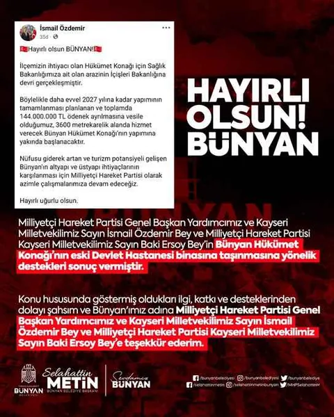 Bünyan Hükümet Konağı Eski Devlet Hastanesine Taşınıyor — haber görseli