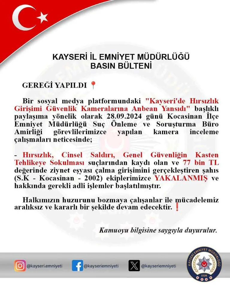 Sosyal Medyadaki Hırsızlık Görüntüleri Polisi Harekete Geçirdi: 20 Yaşındaki S.K. Yakalandı! — haber görseli