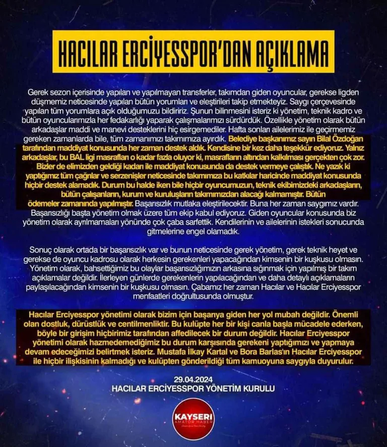 Hacılar Erciyesspor Yönetiminden Şok Eden Açıklama: Şike İddiası  — haber görseli