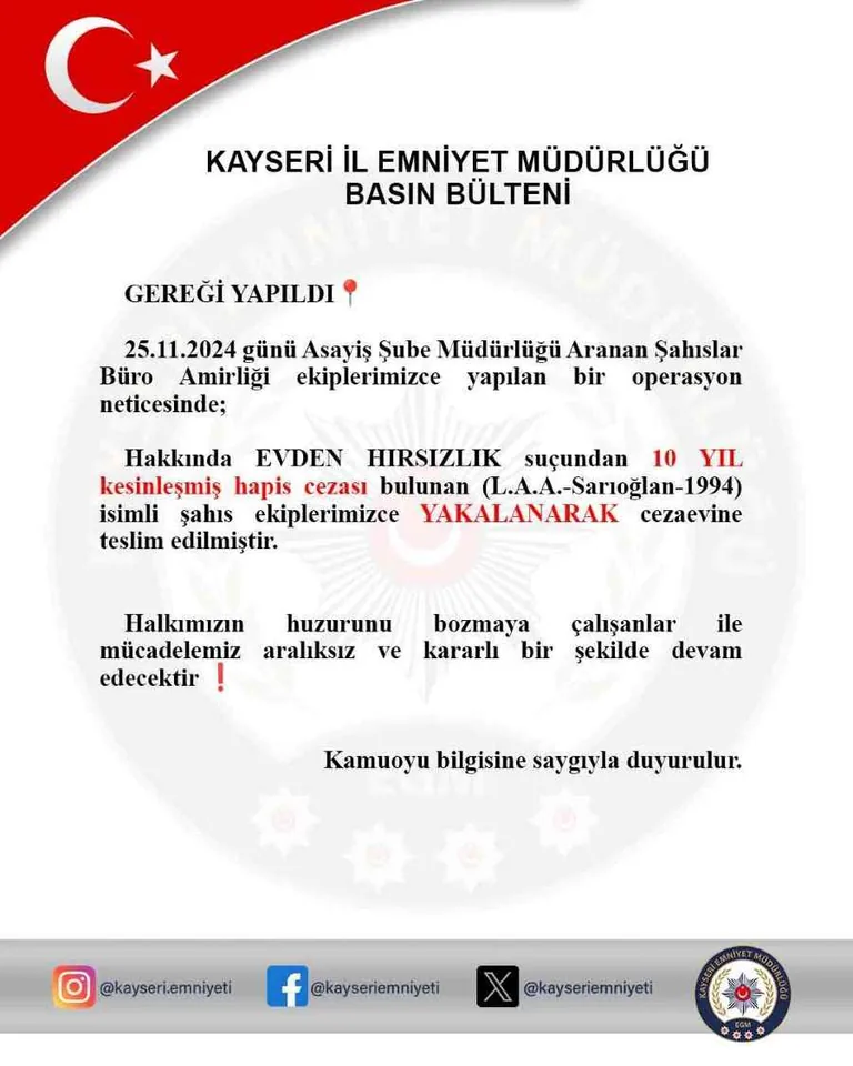 Evden Hırsızlık Suçundan Aranan Firari Kadın Kayseri’de Yakalandı — haber görseli