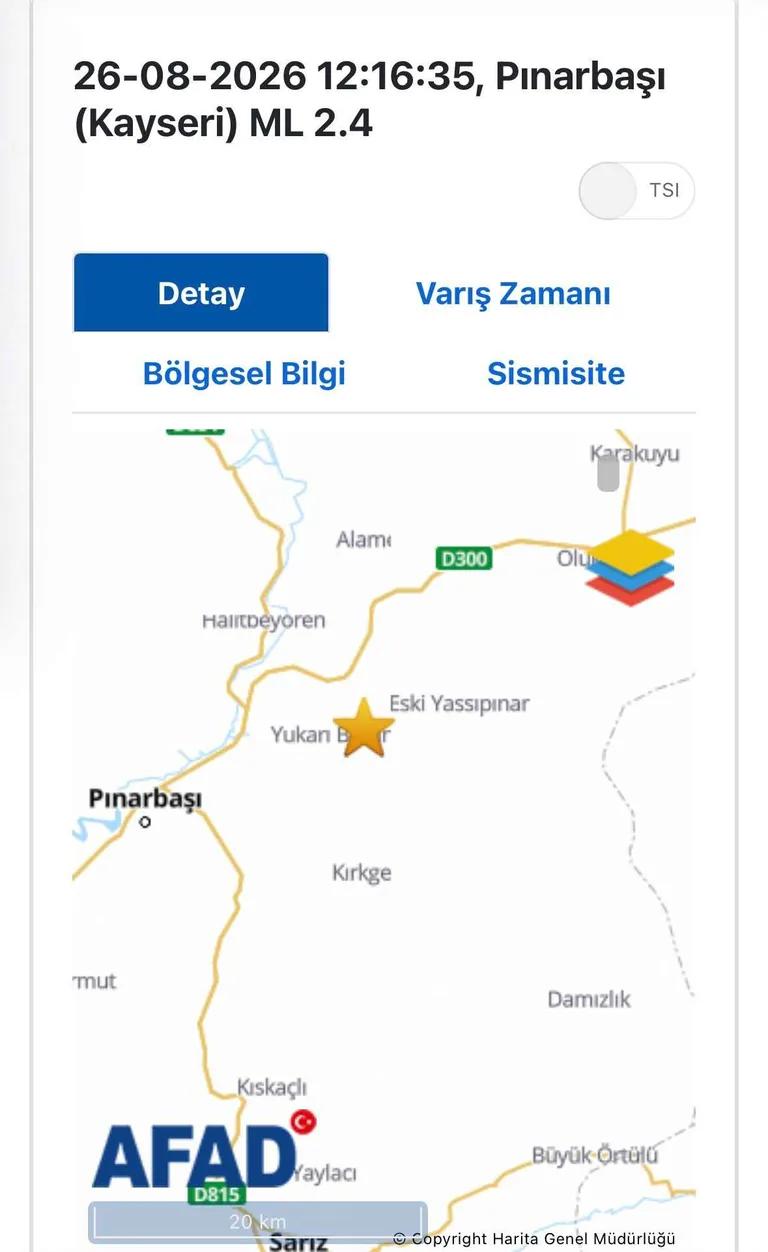 Pınarbaşı’da 4,1 büyüklüğündeki depremin ardından 5 artçı deprem! — haber görseli