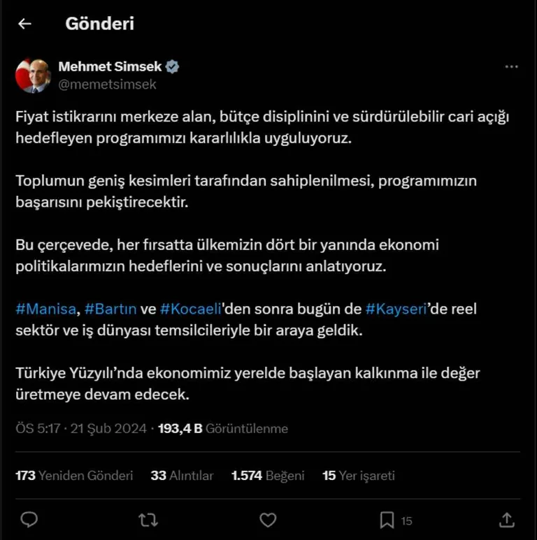 Bakan Şimşek: Hızlı Trenden Önce Kayseri OSB’yi demiryolu ile limanlara bağlaması gerekiyor — haber görseli