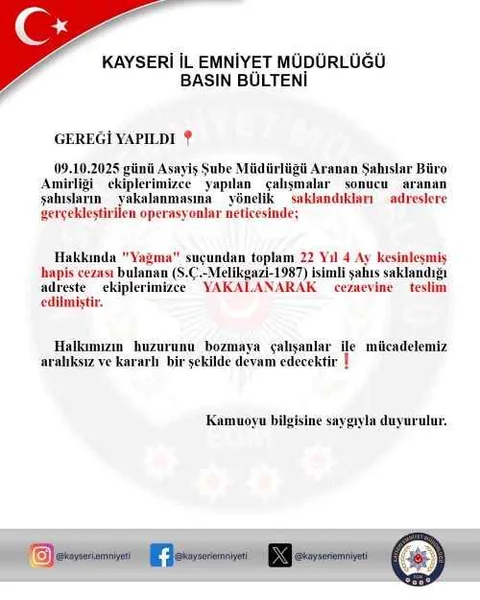 YAĞMA Suçundan 22 yıl 4 ay hapis cezası bulunan firari yakalandı! — haber görseli