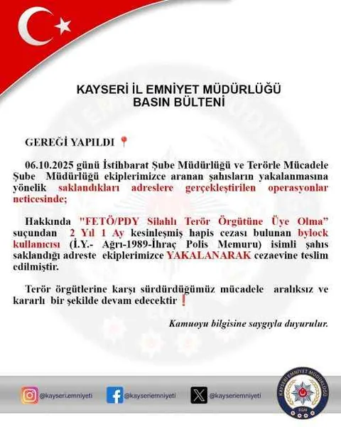 Kayseri’de FETÖ Üyesi Eski Polis Yakalandı — haber görseli