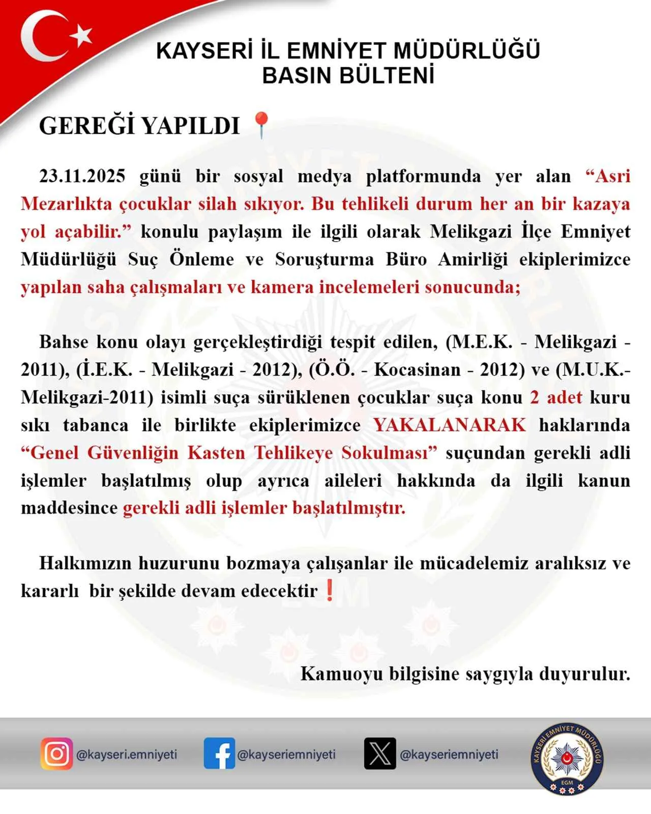 Kayseri Asri Mezarlık’ta Silah Skandalı! 4 Çocuk Yakalandı — haber görseli