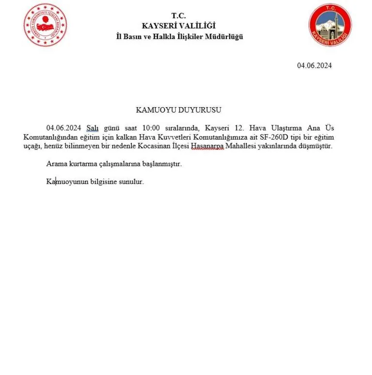 Askeri Eğitim Uçağı Araziye Düştü! Valilik ve MSB'den Açıklama — haber görseli