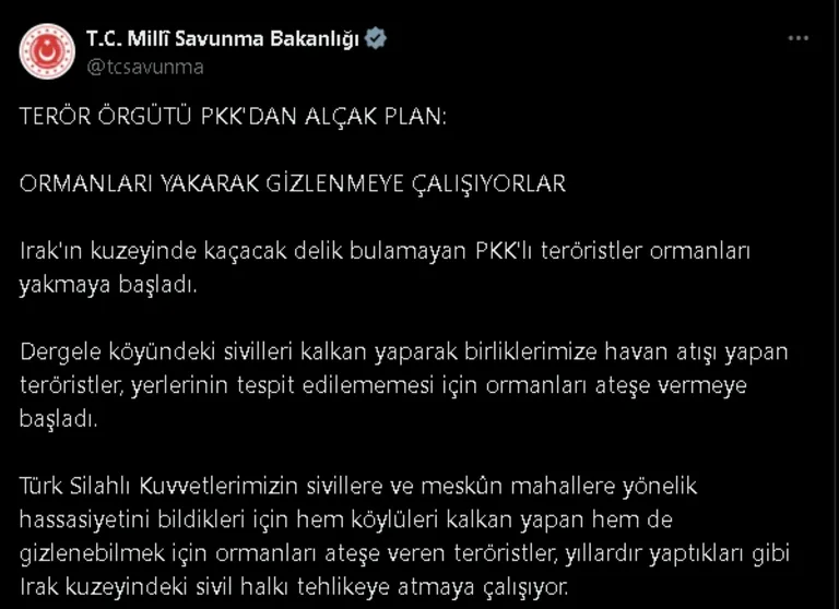 MSB, PKK'nın kirli planını ortaya çıkardı! Gizlenmek İçin ormanları yakıyorlar — haber görseli