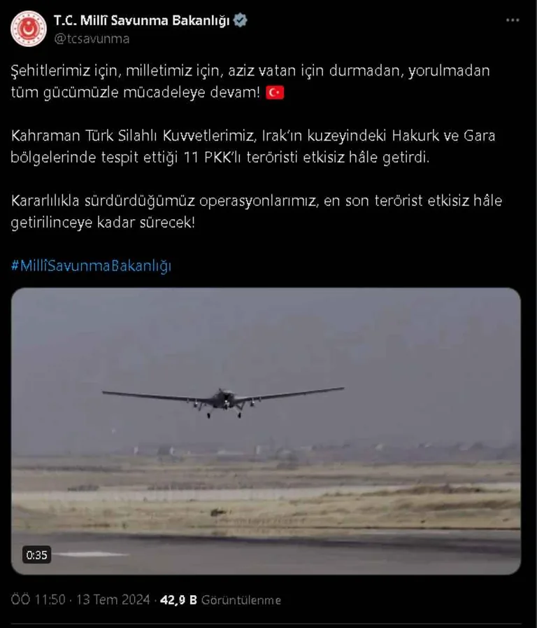 MSB Duyurdu: 11 PKK'lı Terörist Etkisiz Hale Getirildi — haber görseli
