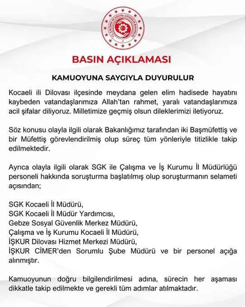 Dilovası’ndaki facia, Türkiye’yi yasa boğdu! Bakanlık 7 Kişiyi Açığa Aldı — haber görseli