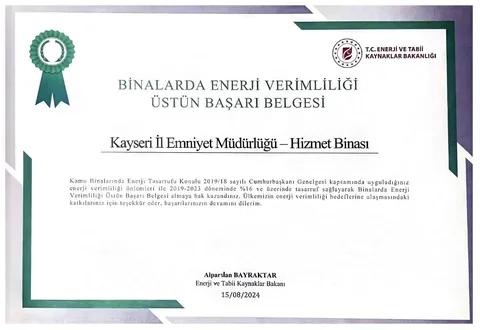 Kayseri İl Emniyet Müdürlüğü'ne Enerji ve Tabi Kaynaklar Bakanlığı'ndan Büyük Ödül! — haber görseli