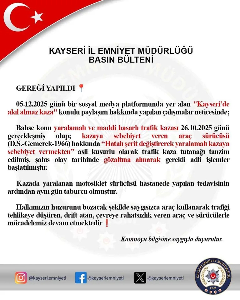Akıl Almaz Kaza! Hatalı Şerit Değiştirdi, Motosikletliye Çarptı: Sürücü Gözaltında — haber görseli