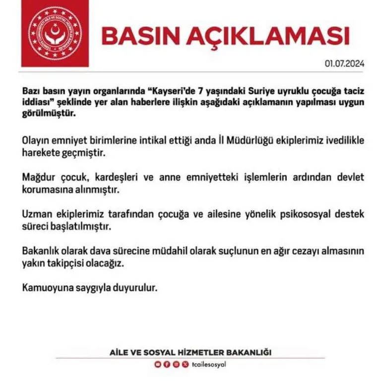 Bakanlık’tan Danişmentgazi’deki olaya ilişkin açıklama: “Mağdur çocuk ve ailesi devlet korumasına alındı” — haber görseli
