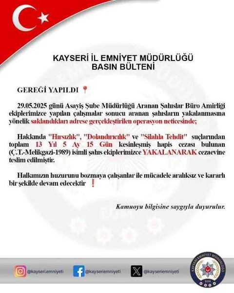 Hırsızlık, Dolandırıcılık ve Silahla Tehdit Suçlarından 13 yıl Hükümlü Kadın Firari Yakalandı — haber görseli