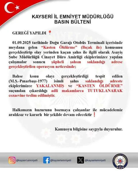 Kayseri Doğu Garajı’nda Cinayet! Katil Zanlısı Yakalandı — haber görseli