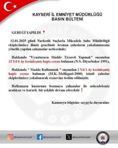 Aranan İki Şahıs Kayseri'de Yakalandı: Zanlıların Suç Dosyası Ortaya Çıktı — haber görseli