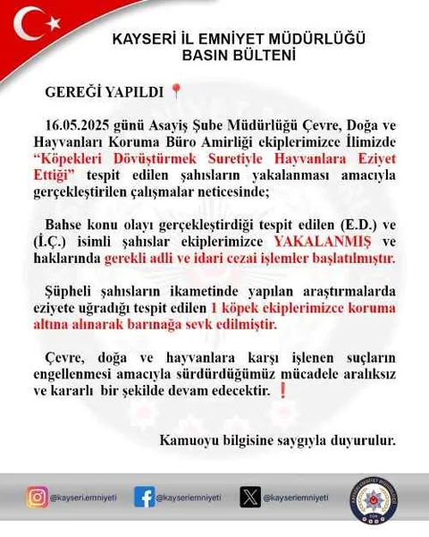 Kayseri’de Köpek Dövüştüren 2 Şahıs Yakalandı! Eziyet Gören Köpek Koruma Altına Alındı — haber görseli