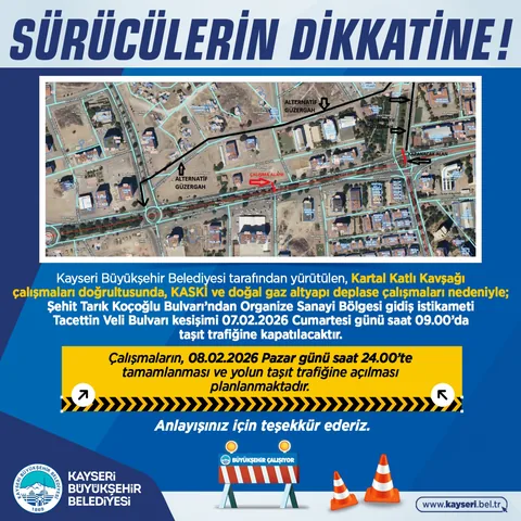 Kartal Kavşağı Çalışmaları Nedeniyle Şehit Tarık Koçoğlu Bulvarı Trafiğe Kapatılacak — haber görseli