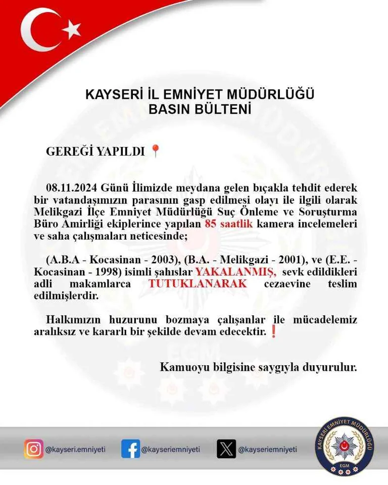 Kayseri’de Bıçaklı Gaspçılar Yakalandı — haber görseli