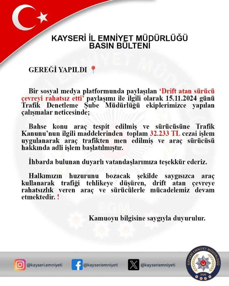 Driftle Şov Yapayım Derken Ceza Rekoru Kırdı! Drift Atan Sürücüye 32 Bin TL Ceza — haber görseli