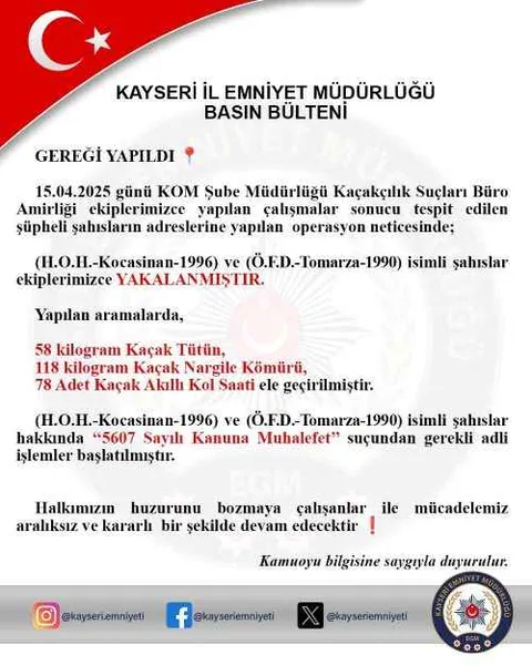 Kayseri’de Kaçakçılığa Suçüstü! Evlerinden Yüz Binlerce Liralık Kaçak Ürün Çıktı — haber görseli
