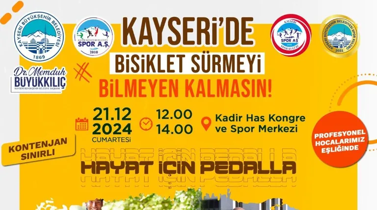 Kayseri’de Bisiklet Sürmeyi Bilmeyen Kalmasın: Hayat İçin Pedalla Eğitimleri Başlıyor! — haber görseli
