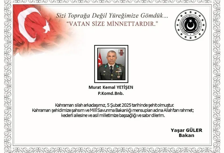 Pençe-Kilit Bölgesinde Acı Haber: Binbaşı Murat Kemal Yetişen Şehit Düştü — haber görseli