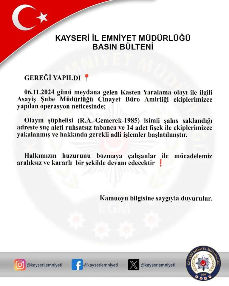 Kasten Yaralama Olayının Şüphelisi Tabanca Ve Mermilerle Kıskıvrak Yakalandı — haber görseli