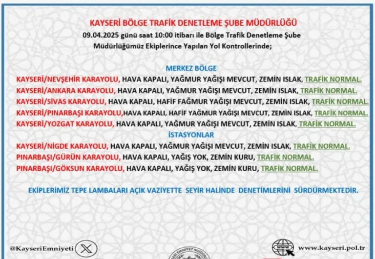Kayseri’de Tüm Yollarda Ekipler Denetimde! Durum Tespiti Yapılan Yollar — haber görseli